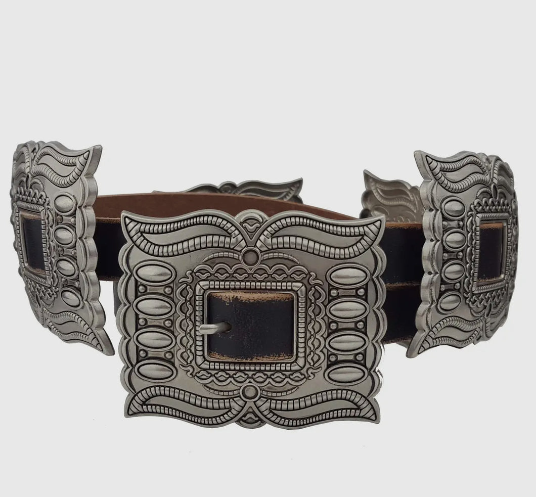 Black silver Rectangular Comcho Belt