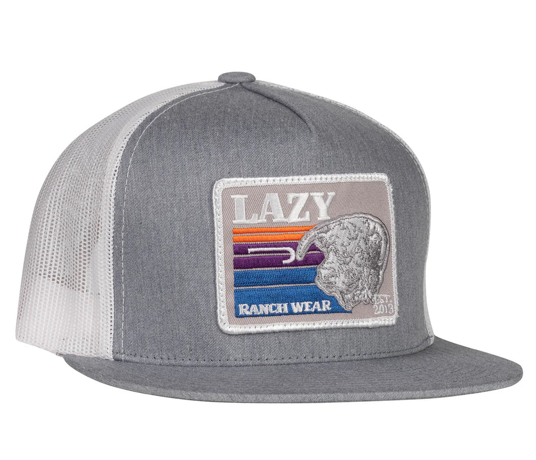 Lazy J Ranch Heather Grey & White Sunset Retro Classic Five Panel Trucker Hat