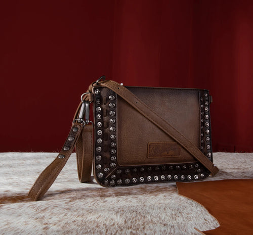 Coffee Wrangler Rivets Studded Wristlet/Crossbody