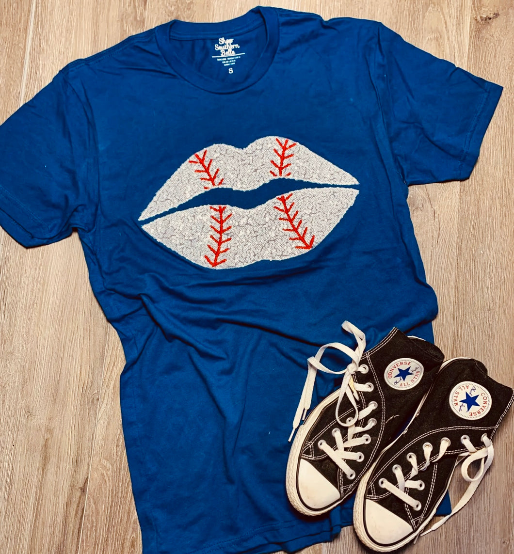 Cool Blue Baseball Lips Tee