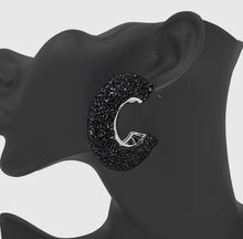 Load image into Gallery viewer, Black Rhinestone Evening Hoop Earrings