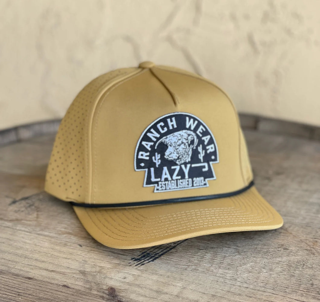 Lazy J Ranch Black Arrowhead Mustard Mid Profile Performance Trucker Hat