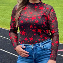 Load image into Gallery viewer, Stars Black/Red Mesh Top