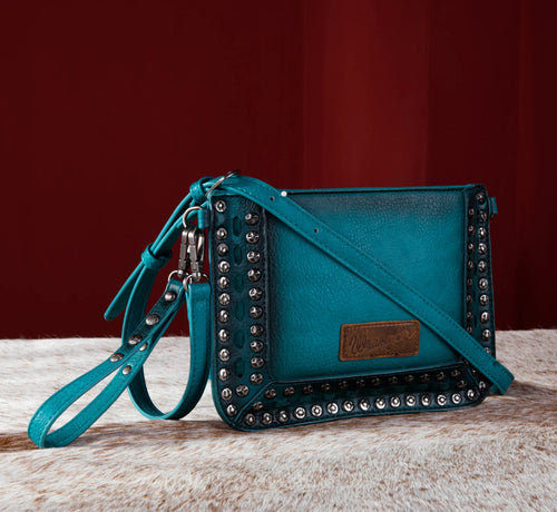 Turquoise Wrangler Rivets Studded Wristlet/Crossbody