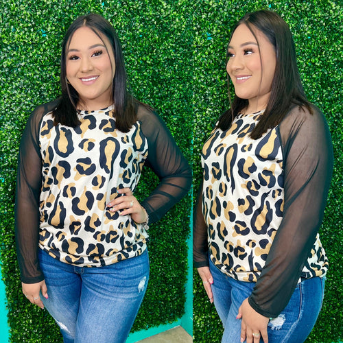 Cheetah Canyon Mesh Sleeve Top