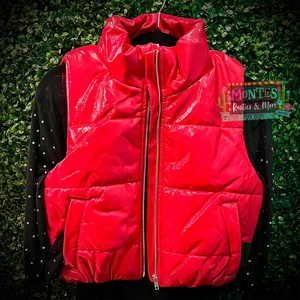 Faux Leather Puffer Vest ( RED)