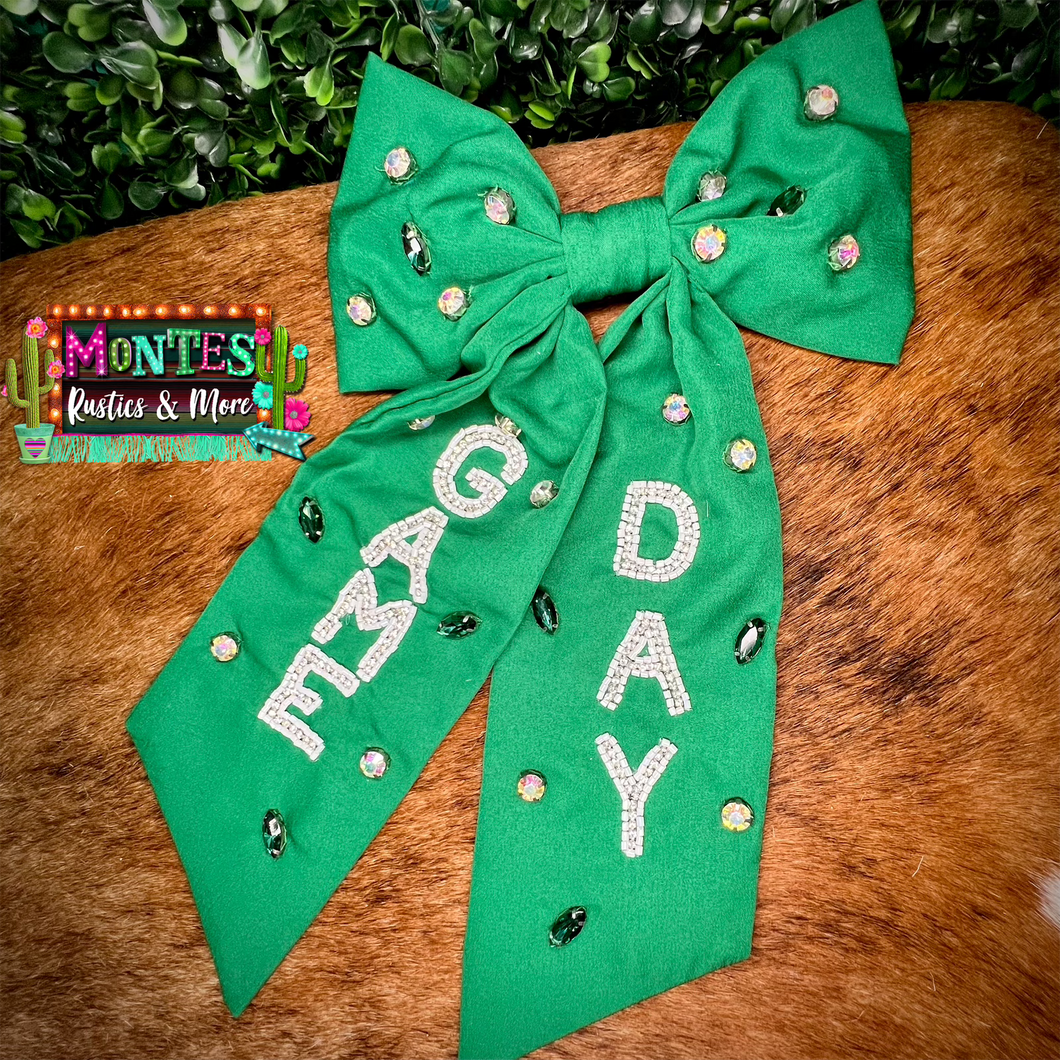 Green Game Day Barrette Bow