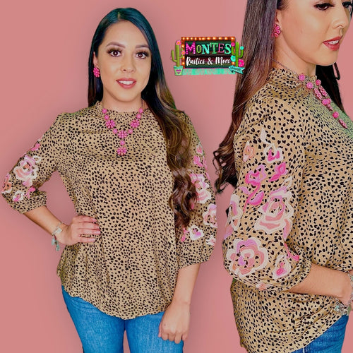 Brown Leopard Embroidered Top