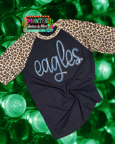 Black Leopard Eagle Sequin Top