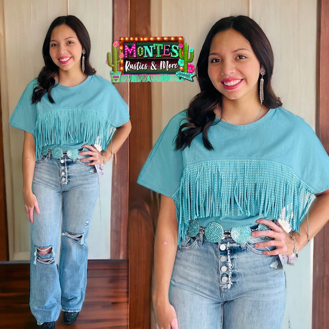 Jade Fringed Top