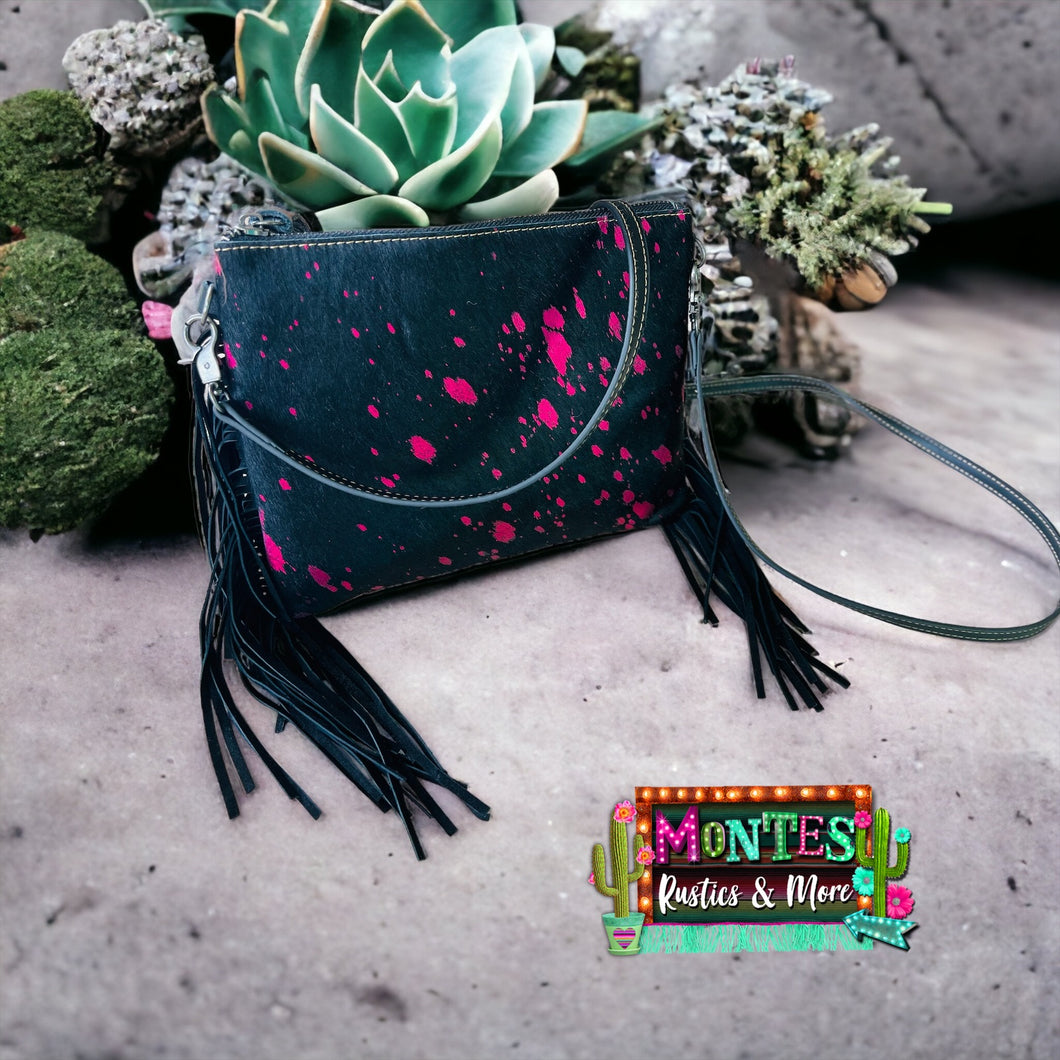 Pink & Black Fringe Crossbody