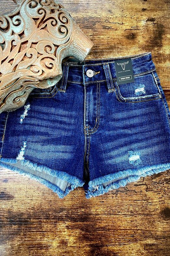 Girls Dark Wash Distressed Shorts