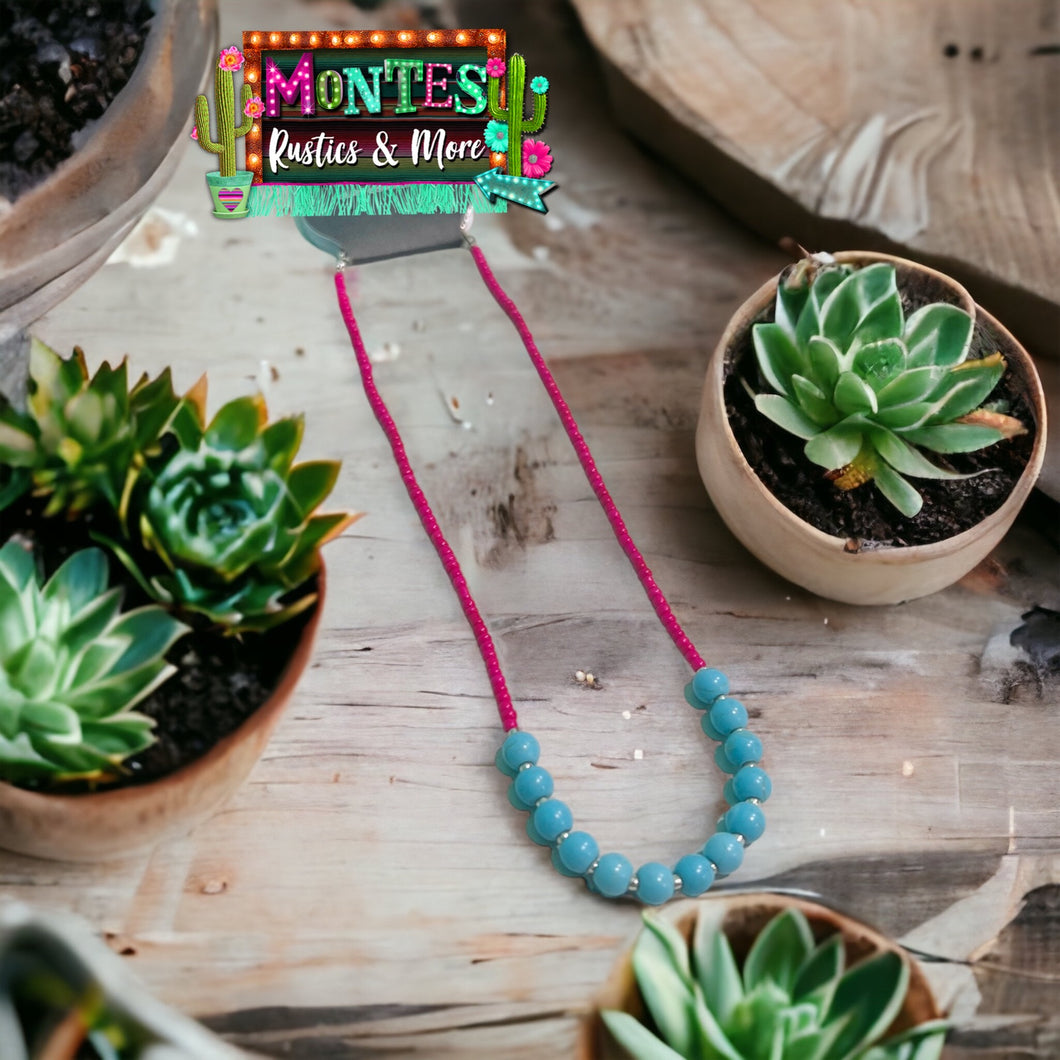 Pink /turquoise Beaded Necklace