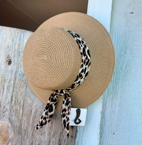 Brown Leopard Bow Straw Hat