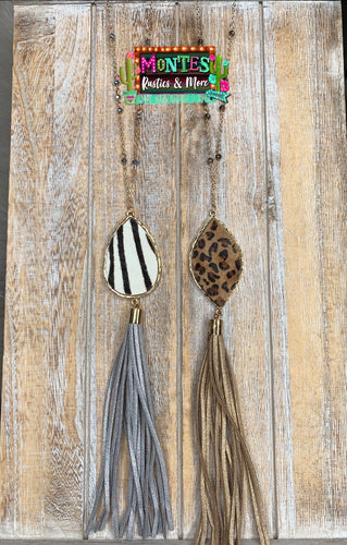 Glitter Tassel Animal Print Necklace