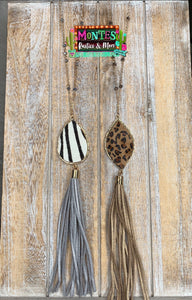 Glitter Tassel Animal Print Necklace