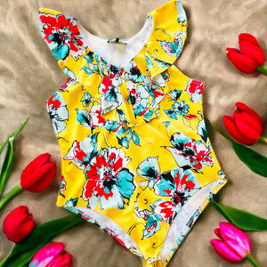 Mustard Floral Sleeveless Bodysuit