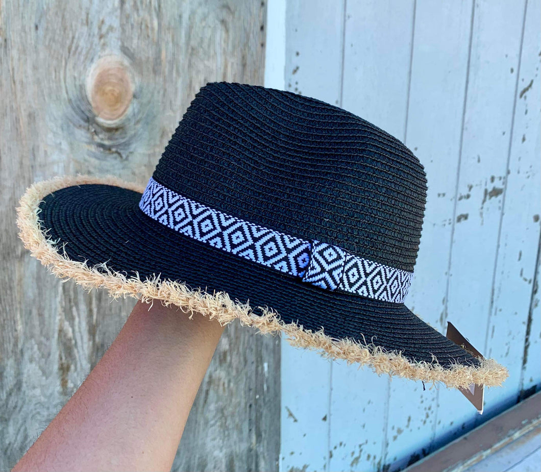 Black Aztec Straw Hat