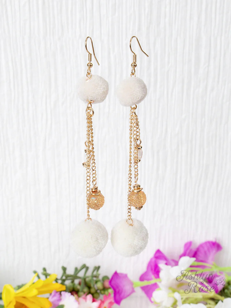 Double the Pom Earrings- Cream